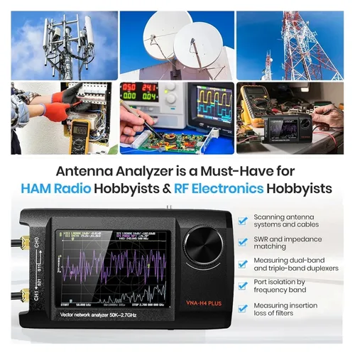 Vista 4 de Spectrum Analyzer, 50KHz to 2.7GHz NanoVNA-H4 Plus VNA-H4 Vector Network Analyzer Antenna