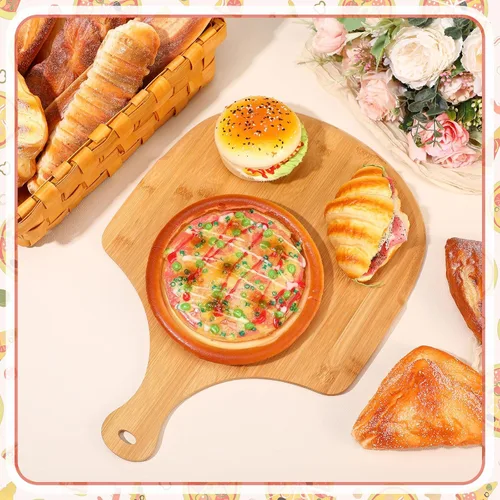 Vista 5 de Norme Juego de 6 piezas de cáscaras de pizza de bambú, paleta de madera para pizza con asa, tabla de cortar de madera, accesorio de horno