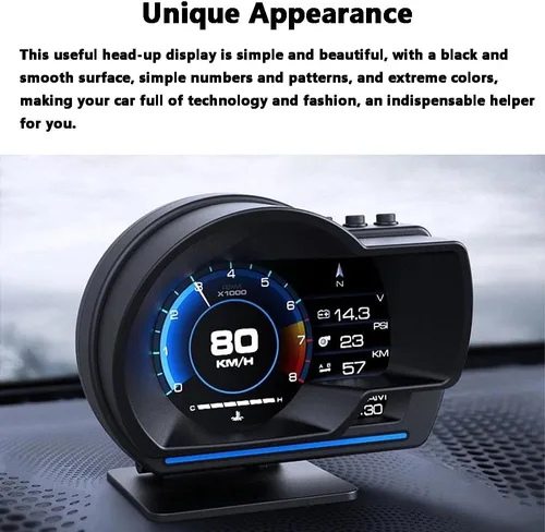 Vista 4 de Riloer Coche HUD Head Up Display P6, OBD2+GPS Universal Multifunción Velocímetro