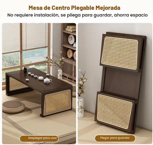Vista 4 de Mesa auxiliar plegable japonesa, mesa de estar japonesa de piso bajo sin montaje, mesa de centro de madera pequeña para sala de estar, sala de té