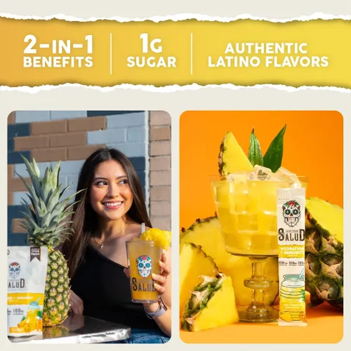Vista 5 de Salud - Paquete de 2 Hidratación 2 en 1 + inmunidad (horchata) e hidratación + inmunidad (piña) – 15 porciones cada una, mezcla de bebida Agua