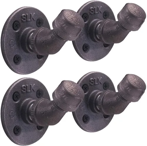 Vista 10 de PIPE DECOR Gancho para abrigos, válvula de espiga de agua industrial negra, montaje en pared con brida de plomería de hierro real para el hogar