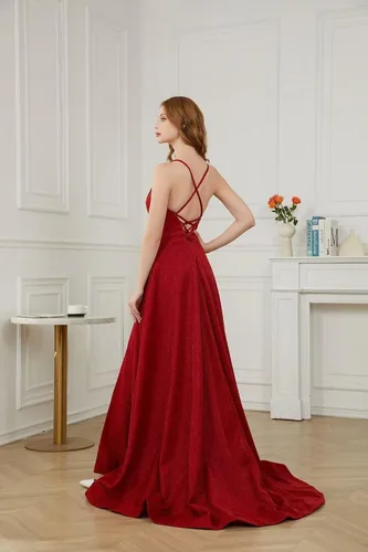 Vista 3 de yinyyinhs Vestidos de fiesta de satén con purpurina para mujer, con tirantes delgados, abertura, vestidos formales de noche con bolsillos