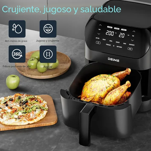 Vista 4 de Freidora de aire de 6.2 cuartos de galón de gran capacidad, freidora de aire caliente sin aceite, horno de 1500 W, cocina saludable con 8 ajustes