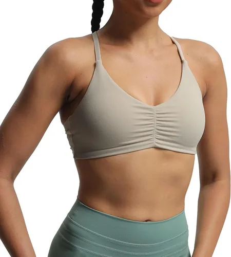 Vista 4 de Aoxjox Brasier deportivo de entrenamiento para mujer, camiseta sin mangas con espalda cruzada, fruncida, con relleno, para yoga