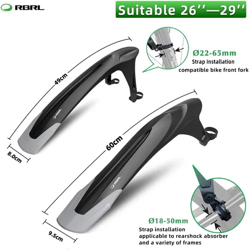 Vista 2 de RBRL Juego de guardabarros de bicicleta ajustable, protector de barro de MTB, grueso y ensanchado, guardabarros universales de bicicleta de 26 a 29
