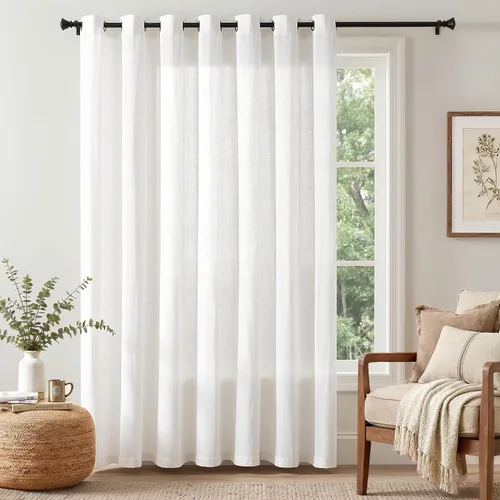 Vista 12 de Jinchan Cortinas de lino azul semitransparentes de 96 pulgadas de largo, 2 paneles para sala de estar con ojales, cortinas oscuras de lino