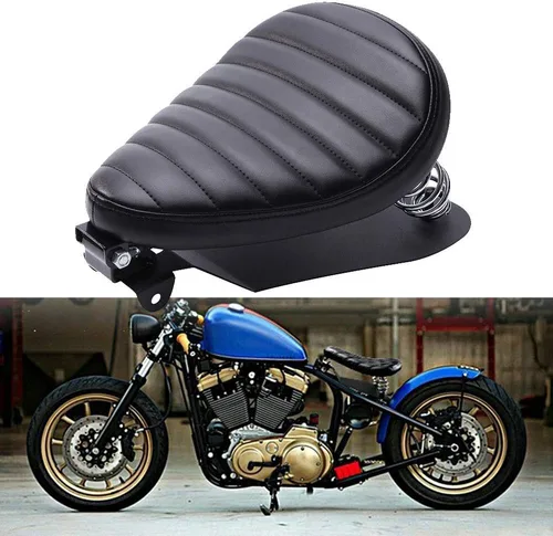 Vista 17 de Asiento Individual de Motocicleta Marrón de 3 Pulgadas con Remaches y Resorte con Placa Base, Kit de Montaje de 3 Pulgadas Compatible con Harley