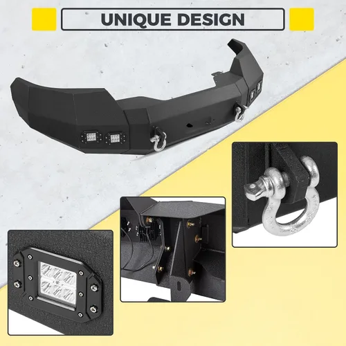 Vista 3 de KUAFU Parachoques delantero compatible con Ford F150 2004-2008 con luces LED, anillos en D, placa de cabrestante de 3 piezas, montaje de parachoques