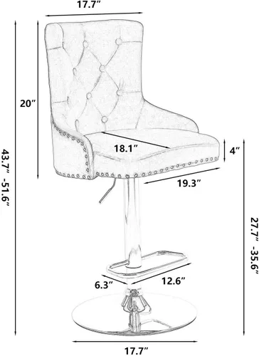 Vista 3 de Juego de 2 taburetes de bar de terciopelo con mostrador trasero, taburetes de mostrador ajustable en altura con reposapiés, moderno taburete