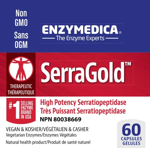 Vista 3 de Enzymedica, SerraGold, apoya la recuperación, sistema inmunológico y cardiovascular, suplemento natural, 60