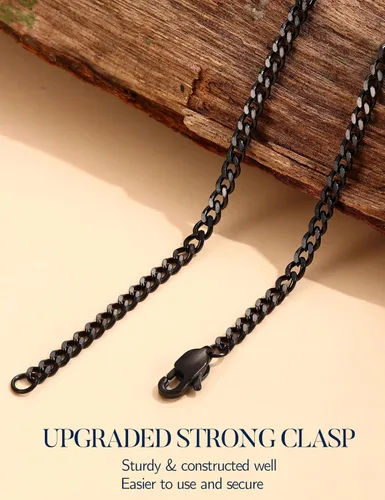 Vista 5 de Jstyle 3.5mm Gold/Silver/Black Tone Stainless Steel Cuban Chain Necklace negro (Black Tone)