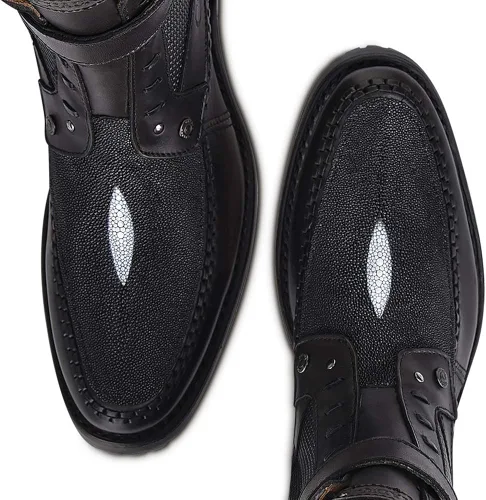 Vista 7 de Cuadra Botas para hombre en piel auténtica de rayas con cremallera negra, Negro