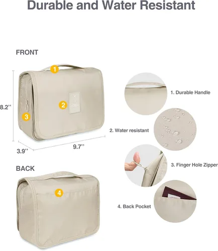 Vista 5 de Luxtude Neceser colgante para mujer con gancho para colgar, bolsa de artículos de tocador de viaje resistente al agua, bolsa organizadora de viaje