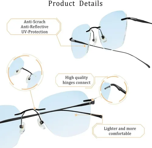 Vista 2 de LifeArt Pure Titanium Frame Glasses/Blue Light Blocking Reading Glasses, Reduce Eyestrain, Stylish for Men and Women