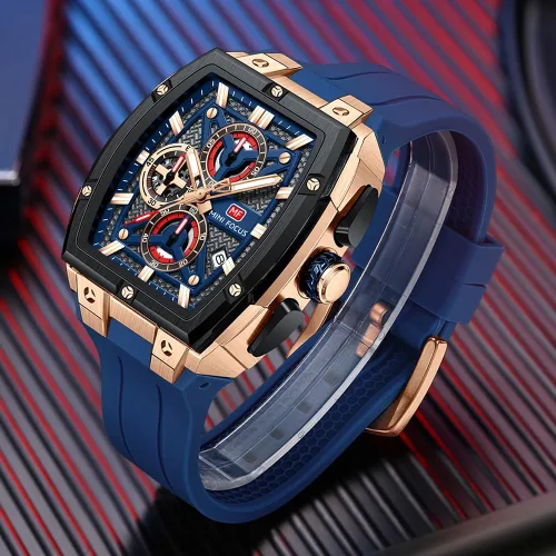 Vista 2 de MF MINI FOCUS Reloj analógico impermeable para hombre, reloj de pulsera con fecha, esqueleto Tonneau para hombre con cronógrafo, ideal