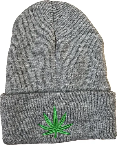 Vista 4 de Paquete de 2 gorros de punto plegables con diseño de malas hierbas bordadas de hojas de marihuana, talla única