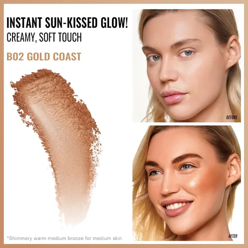 Vista 2 de Oulac Shimmer Bronzer - Maquillaje facial en polvo con espejo, aspecto bronceador natural SunKissed, bronceador crema altamente pigmentado, brillo