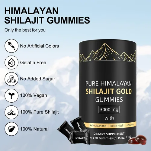 Vista 5 de Gomitas Shilajit, gomitas Shilajit naturales del Himalaya, sin azúcar añadida con Ashwagandha, Gokshura, ácido fúlvico y más de 85 minerales traza