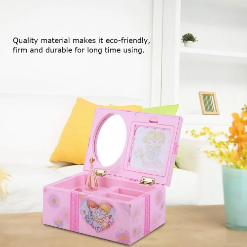 Vista 9 de Oumefar Caja de música bailarina, diseño de espejo, delicada caja de música rosa, caja de almacenamiento de joyería, bailarina, niña, para pendientes