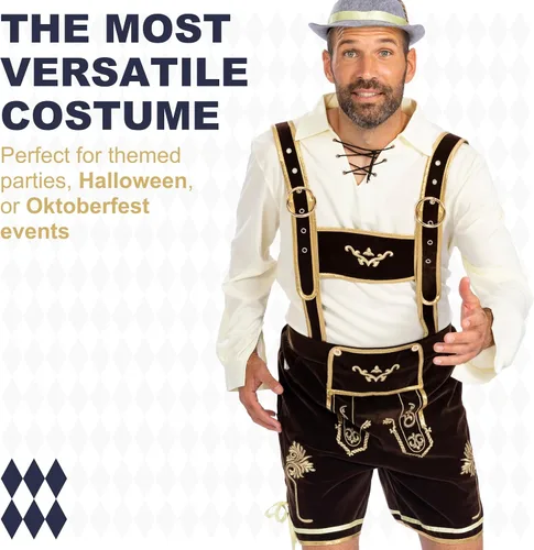Vista 2 de MOKE Conjunto de disfraz de Oktoberfest para hombre - Lederhosen, camisa, calcetines, sombrero - hombres adultos, participantes del Oktoberfest