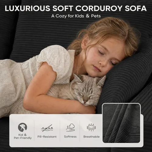 Vista 4 de Sofás seccionales negros para sala de estar, sofá sin estructura rígida con chaise en forma de L, sofá modular en caja con asiento profundo,