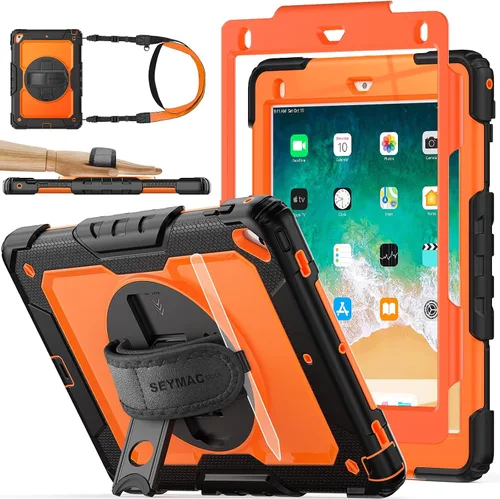 Vista 8 de SEYMAC stock Funda para iPad de 6ª / 5ª Generación Funda/Air 2 / Pro de 9.7 pulgadas, Protección Resistente con Protector de Pantalla, con Soporte