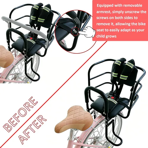 Vista 3 de Asiento trasero de bicicleta para niños, asiento de bicicleta para niños de 18 meses a 8 años, silla de bicicleta para niños de 18 meses a 8 años