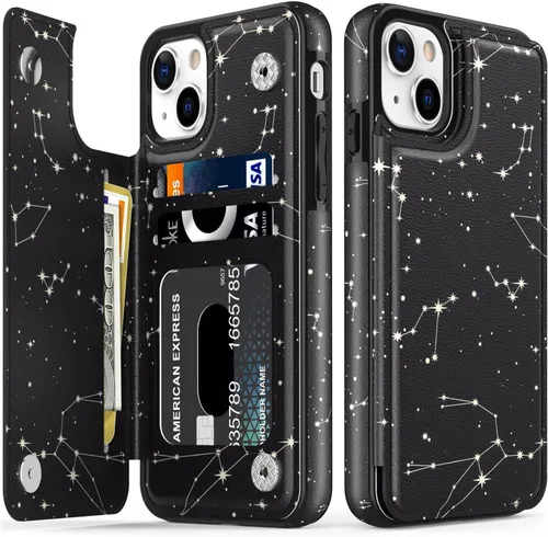 Vista 9 de LETO para iPhone 15 Pro Funda tipo cartera - Tapa tipo folio con patada - Diseños de moda - Tarjetero - Funda protectora para mujeres y niñas - 6.1