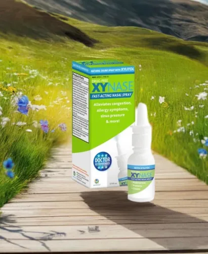 Vista 4 de Xynase - Paquete de 3 aerosoles nasales salinos naturales con xilitol, alivia la congestión nasal, nariz seca, síntomas de alergia, presión sinusal