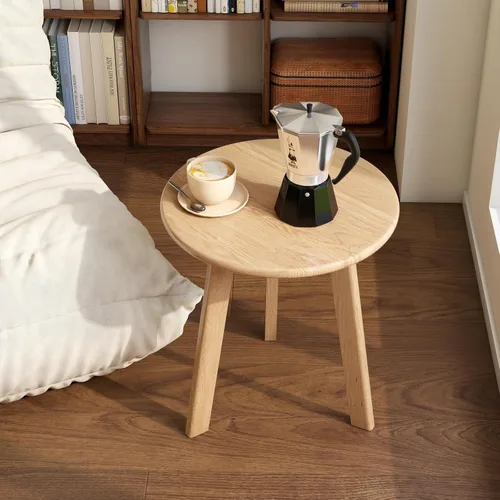 Vista 16 de Juego de mesa de café 100% de madera de roble macizo, mesa de café redonda combinada mesa auxiliar con patas de madera maciza, mesa de mediados