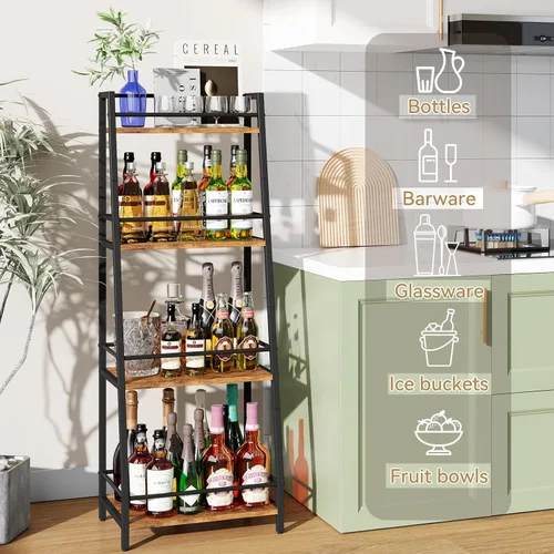Vista 2 de YMYNY 4Tier Liquor Stand Trapezoid Wine Rack Freestanding Floor Retro Brown