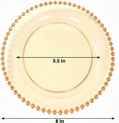 Vista 3 de Efavormart - Paquete de 10 platos de plástico para aperitivos de postre en oro ámbar con borde de cuentas, platos redondos desechables para ensalada