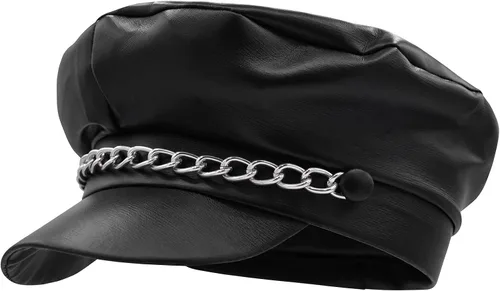 Vista 7 de Nicky Bigs Novelties Disfraz de motociclista de cuero falso negro para adulto, disfraz de orgullo punk, sombrero y cadena, Negro