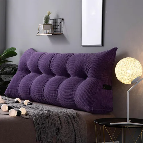 Vista 14 de Almohada triangular de cuña, respaldo de cabecera de vellón, cojín grande para reposo en cama, almohadas de lectura, almohada de apoyo de Azul
