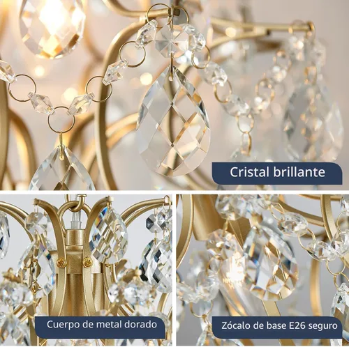 Vista 4 de Bestier Lámpara colgante moderna dorada con forma de gota de lluvia de cristal, lámpara de techo para comedor, baño, dormitorio, sala de estar Oro