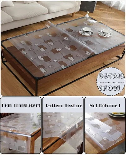Vista 4 de Protector de mesa de plástico de 1,5 mm de grosor, 32 x 63 pulgadas, protector de mesa transparente, alfombrilla de escritorio