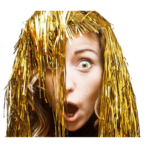 Vista 5 de Sumind 4 piezas de pelucas de oropel de aluminio para vestido elegante, peluca de fiesta brillante para adultos, suministros metálicos de cosplay
