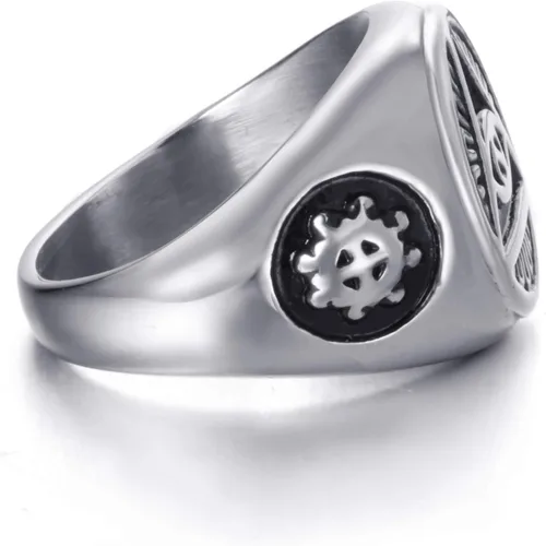 Vista 5 de ELFASIO Men Stainless Steel Rings Illuminati The All-Seeing-Eye PyramidEye Symbol Ring Size 7-15