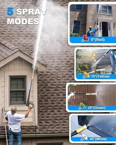 Vista 3 de FIOCCO Lavadora a presión, 4800PSI Lavadora eléctrica portátil con cable de 35 pies, manguera de 20 pies para automóviles, entradas, patios, vallas
