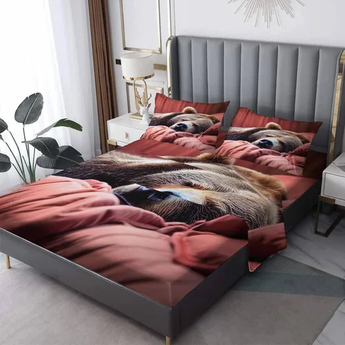Vista 7 de Bear Sheets J7-&-138 - Juego de sábanas y fundas de almohada de tamaño individual, sábanas y fundas de almohada estampadas de tamaño individual