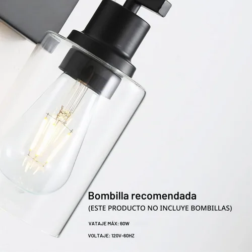 Vista 6 de [Usado] Accesorios de luz para tocador de baño, 1 luz de baño color negro mate, apliques de pared con pantalla de vidrio transparente para pasillo