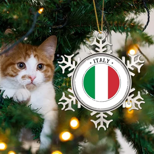 Vista 4 de Adornos de decoración de árbol de Italia, bandera de Italia, adornos de copo de nieve de metal, regalo de Navidad, bandera nacional, recuerdo