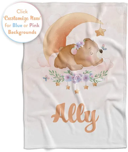 Vista 4 de Mantas de bebé personalizadas con nombre Manta de oso personalizada para bebés niñas y niños Manta unisex de forro polar suave y cálida Minky