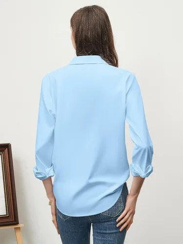 Vista 2 de BBIBBI Women's Button Down Shirts Long Sleeve Solid Color Shirt Bussiness Casual Plain Blouses Tops XS-XXL