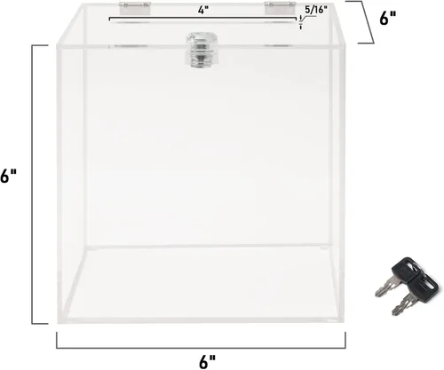 Vista 3 de CiaoHER Caja de donación acrílica de 6 x 6 x 6 pulgadas, caja de sugerencias de boleta para almacenamiento de dinero para votación, caridad, boleta