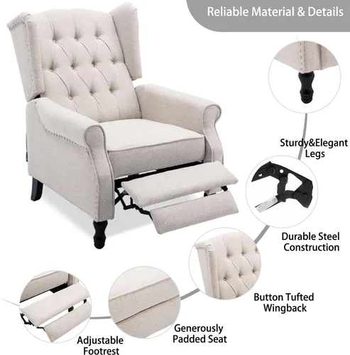 Vista 5 de Wingback - Silla reclinable, moderna silla con brazo para sala de estar, dormitorio, oficina, cine en casa, color beige
