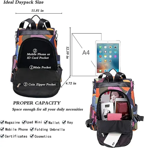 Vista 3 de Mochila para mujer, impermeable, antirrobo, bolsa de viaje, estiloA , L, Mochila