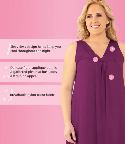 Vista 5 de Exquisite Form Women's 30107 Nylon Tricot Sleeveless Short Knee Length Nightgown Amaranto