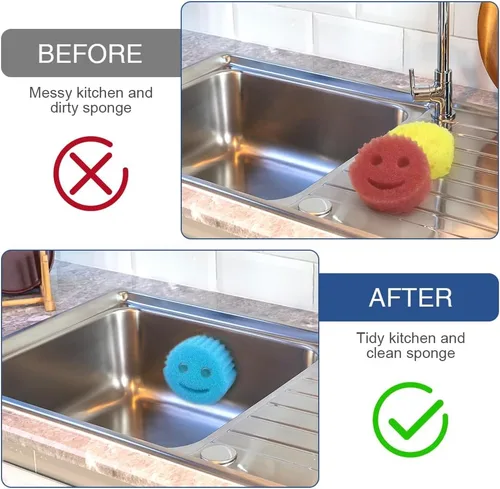 Vista 4 de SOPHICO Soporte de esponja para fregadero de cocina, soporte de ventosa para cocina, organizador de fregadero de baño para esponja sonriente